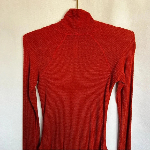 Free People Intimately Bodysuit Size Small Turtleneck Waffle Knit Orange LS - Picture 6 of 12